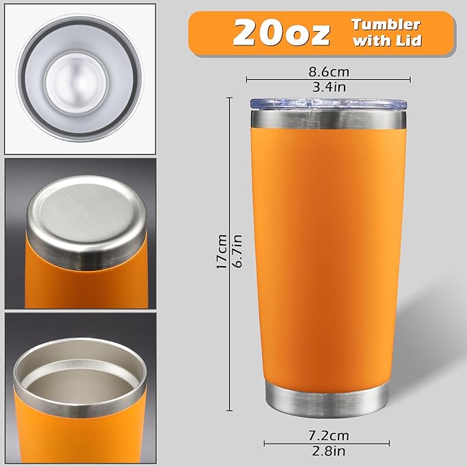 AIANJI 20oz Tumbler Bulk Stainless Steel Tumblers with Lid Vacuum Insulated Double Wall Travel Coffee Mug Powder Coated Tumbler Cup for Hot and Cold Drinks(Orange, 6 pack)