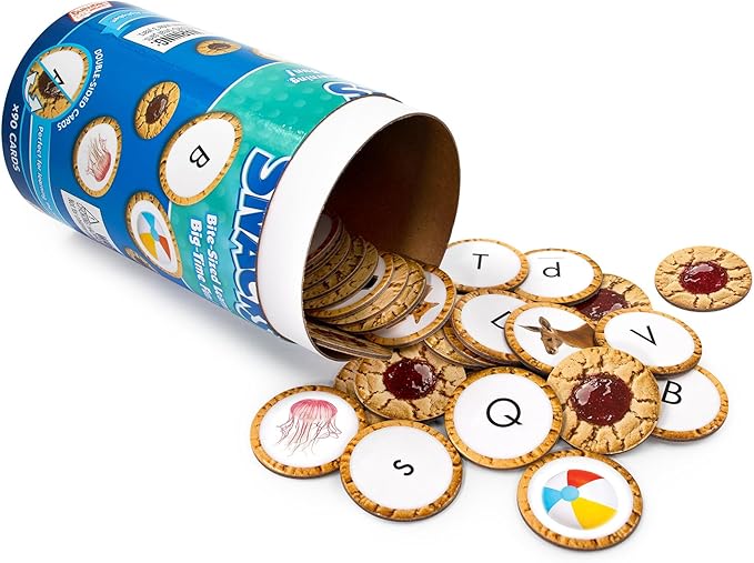 Junior Learning: Alphabet Snacks - Hands-On ABC Letter Recognition-Practice Game, Upper-Lower Case, Picture Clues, Cookie Double-Sided Cards, Kids 4+