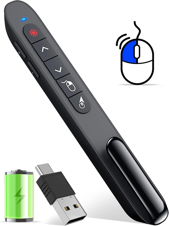 Air Mouse Clicker for Presentation Rechargeable,Presenter Clicker Remote for Classroom Teacher, RF 2.4GHz USB Wireless Presentation PPT Clicker Slide Advancer for Mac, Windows, Laptop, Keynote