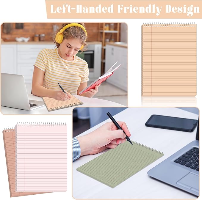 gisgfim 6 Pcs Morandi Top Bound Spiral Notebooks 8.5" x 11" College Ruled Aesthetic Legal Pad Steno Pads Colored Paper Assorted Covers Wirebound Notepad for Writing School Office Supplies