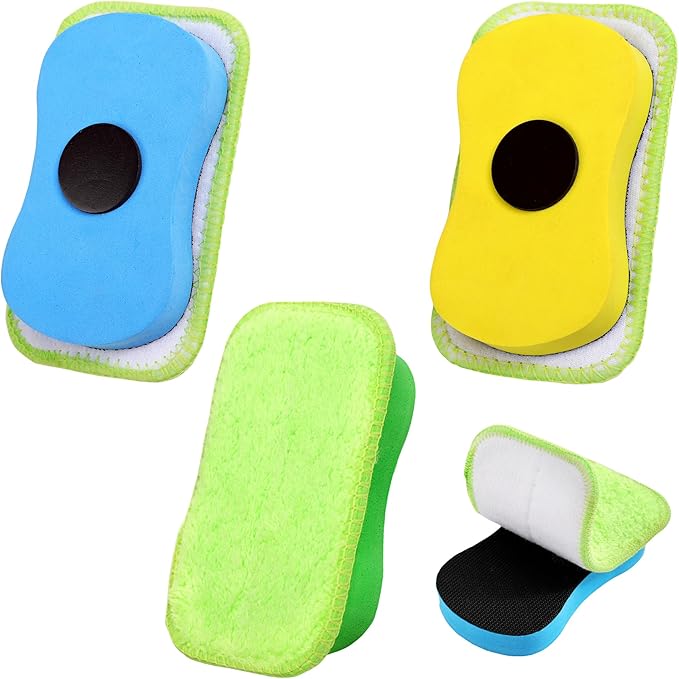 3Pc Chalkboard Eraser - Washable Reusable Microfiber Eraser Cleaning Chalk/Markers/Duster Tool in Home Classroom Office Attached 6 Pcs Microfiber Cloth WP0303