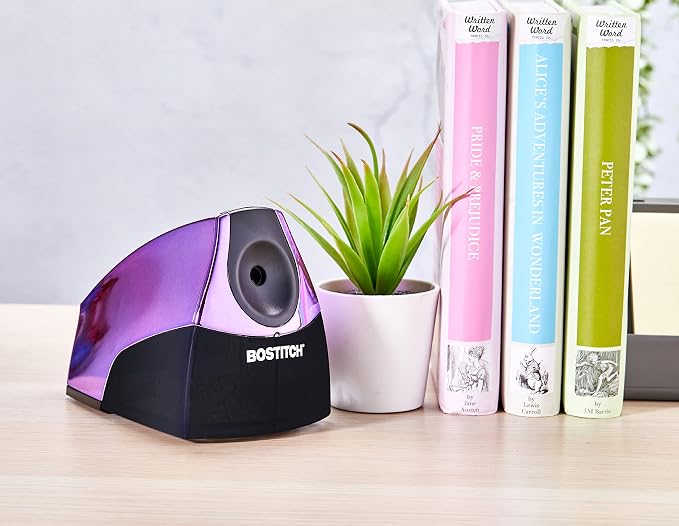 Bostitch Office Electric Pencil Sharpener for Classroom & Desk Use, Heavy-Duty Stall-Free Motor, High-Capacity Shavings Tray, Metallic Purple (Pack of 6)