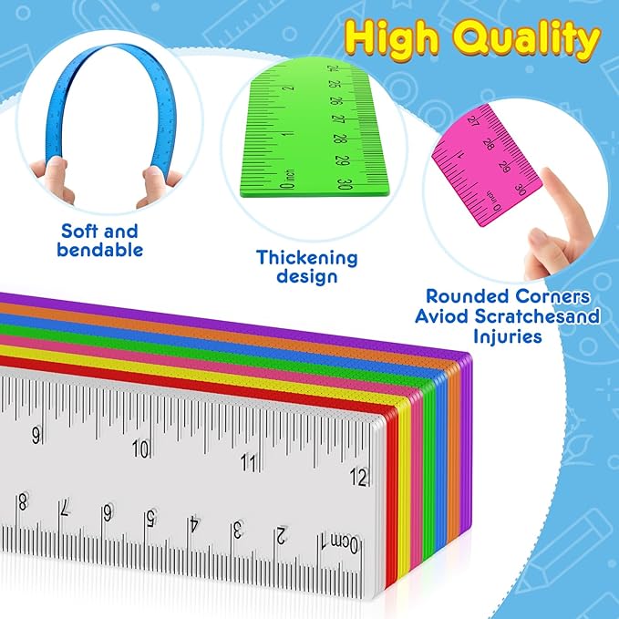 32 Pack Clear Plastic Rulers 12 Inch, Rulers Bulk for Classroom, Transparent Assorted Color Rulers with Inches & Centimeters, School Supplies for Students & Teachers, Back to School Essentials