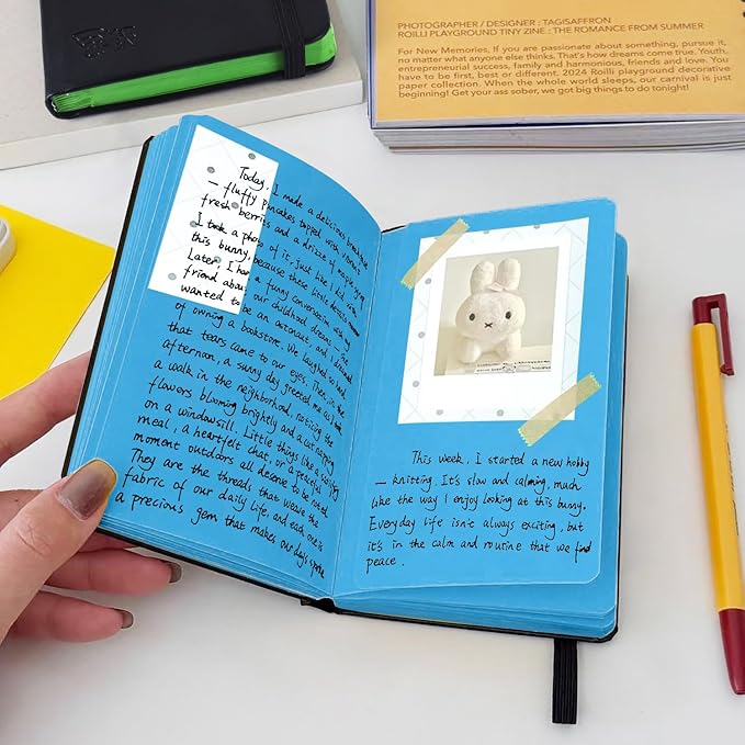 3.5x5.7inches Mixed Media Sketch Pad, 120GSM 32Sheets Folded Colored Paper Sketchbook for Drawing, Protable Hardcover Art Sketchbook for Painting, Writing, Journal.Blue