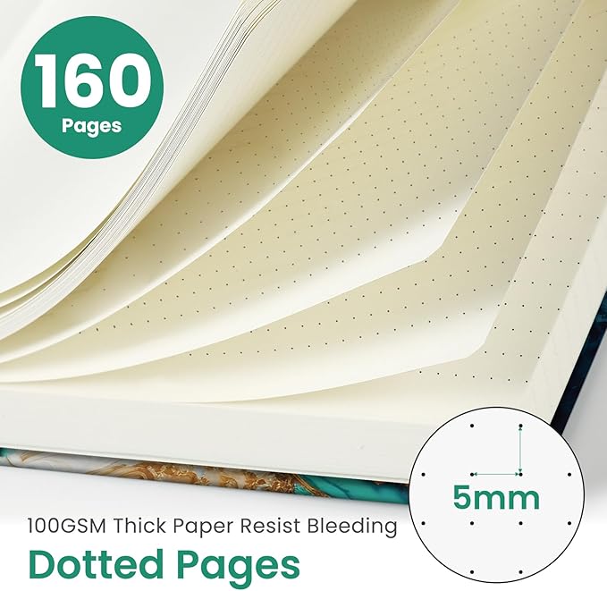 Taja Pretty Dotted Journal for Women, Aesthetic Cute Hardcover Leather Journal for Writing, A5 Journaling Notebook for Work & Sketch, Perfect for Office School Home, 160 Pages, Emerald Shores