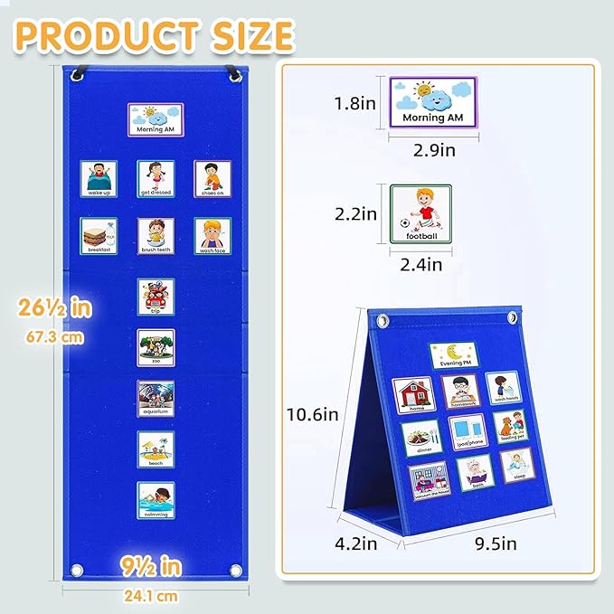 ALSLEA Visual Schedule for Kids with Autism Chore Chart for Kids Daily Routine Chart Autism Learning Materials Toddler Planning Board Visual Schedule for Classroom, Home with 124 Cards (DarkBlue)