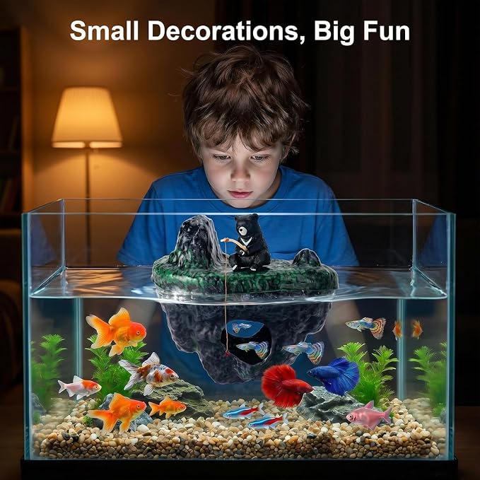 Floating Bear Aquarium Decoration for Betta, Goldfish and Small Turtles | Water-Resistant PVC, Lightweight Buoyant Design, Cartoon Style, Easy-Clean, for Desktop Tanks and Bowls