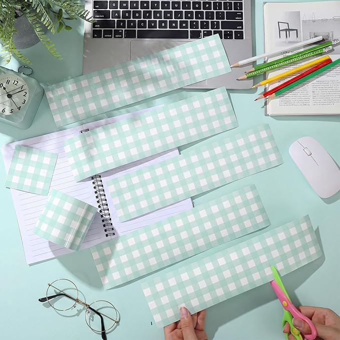 65.6 Ft Green Gingham Bulletin Board Border Die Cut Straight Border Trim Plaid Checkered Classrooms Decor for Whiteboard Wall Desk Window Door Locker Office School Party