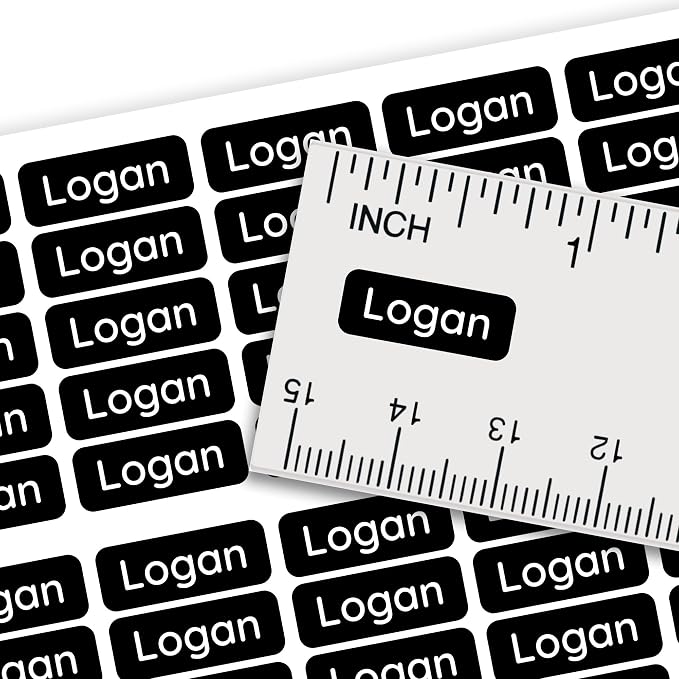 Personalized Mini Name Labels for Kids (210 Count) – Custom Waterproof Name Stickers for School, Daycare, Water Bottles, Lunch Boxes, Pencils, Supplies - Black