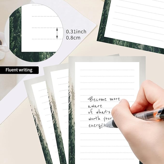2 Pack Lined Sticky Notes 4x6 in, Cute Self-Stick Notepads with Lines, Large Memo Pads Strong Adhesive for Office, Home Green Beautiful Forest