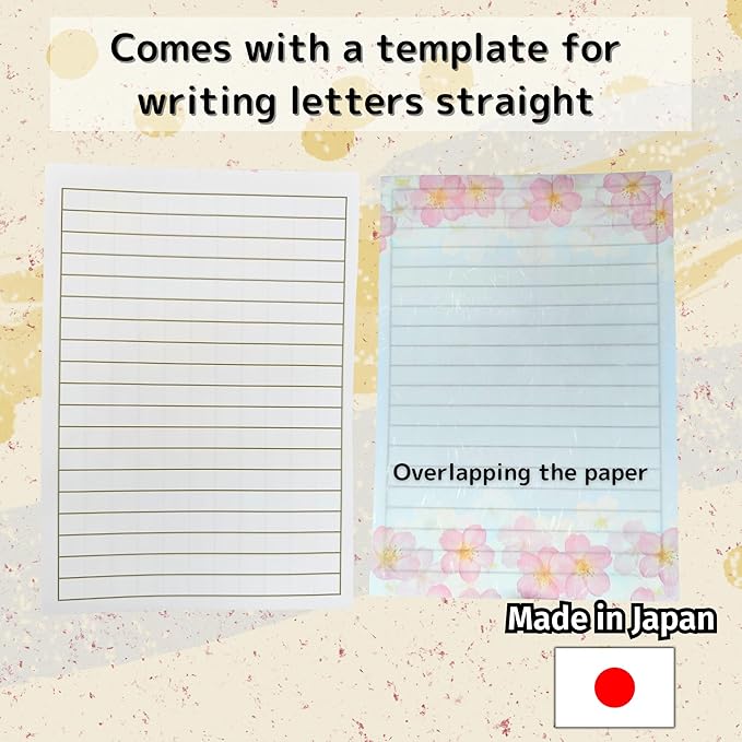 Japanese Cherry Blossom Stationery Paper and Envelopes Set, Made in Japan,15 Sheets, 8 Envelopes (Blue Sky), Elegant Washi Paper for Writing, Crafts,Gift