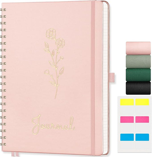 EMSHOI Spiral Graph Paper Notebook, Hardcover Leather Journal, 100 GSM Thick Paper, 5mm Grid Paper Notebook for School Writing Math Graphing Engineering, Large A4(8.27"x11.2") - Rose Gold