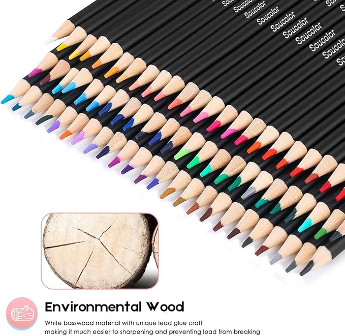 Soucolor 72 Colored Pencils Set - Premium Art Supplies for Adults Coloring Book - Vibrant Colors, Smooth Writing, Easy Blending and Shading, Perfect for Coloring Books, Sketching & Drawing Pads