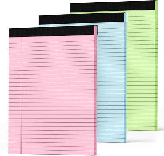 Zaviko Legal Pads 8.5 x 11 Colored Note Pads 8.5 x 11, 3 Pack Notepads 8.5x11, Pink Notepad 8.5x11 Legal Pad, Notebook Paper for Home Office Supplies, Lined Paper Pads 8 1/2 x 11, 30 Sheets/Pad