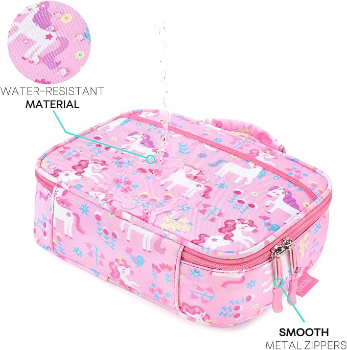 mibasies Kids Lunch Box for Girls Toddler, Insulated and Reusable Lunch Bag for School, Flower Unicorn