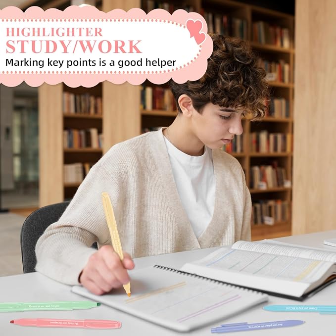 7-ackz Bible Highlighters Assorted Colors and Gel Pens Set, 8 Pastel Highlighter Markers 8 Colored Ink Gel Pens, 75 Tabs, No Bleed, Quickly Dry for Bible Study, Motivational Gift for Christians