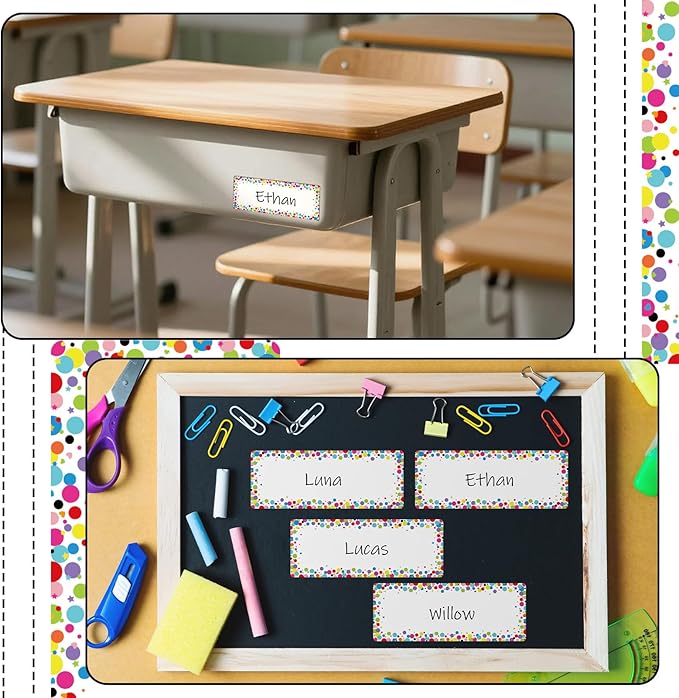 Eaasty 48 Pcs Dry Erase Magnetic Label Back to School Magnetic Name Labels Colored Black White Composition Dots Reusable Name Tag for Whiteboard Office Home(Not Include Pen)(Colored Debris)