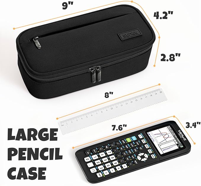 SUNEE Cute Pencil Case, Large Capacity Pencil Pouch, Big Storage Organizer for Stationery, Zipper Pen Bag, Back to School Supplies, Office Organizer Makeup Bag, for Teen Girl Boy Men Women, Black