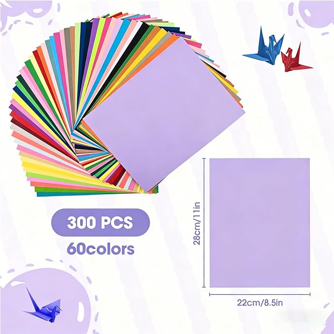 300 Sheets 8.5" X 11" Colored Cardstock, 60 Assorted Colors Construction Paper Card Stock Printer Paper For Printing, Cardstock Paper, Color Paper For Diy Crafts, Kids School Supplie(180gsm/65lb)