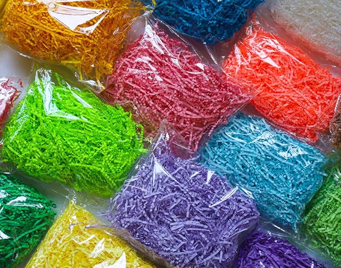 Crinkle Cut Paper Shred Filler, Raffia Paper Shredded Paper Stuffing for Gifts Wrapping Baskets Box Filling Easter Party Supply (Blue)