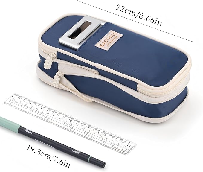 EASTHILL Big Capacity Pencil Case Large Pencil Pouch Stationery Pen Bag for Teen Girls-Navy