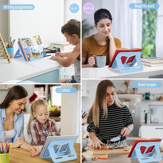 2Pack Book Stand - Waterproof Book Holder, Lightweight, Hands Free (Blue+Purple, 11.82" * 8.26")