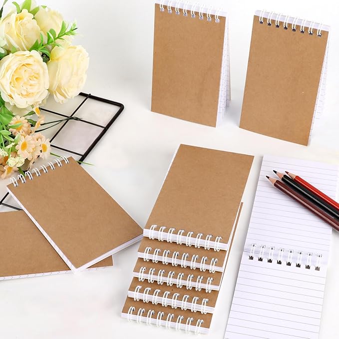 Hxezoc 10 Pack Small Pocket Notebooks, 3 x 5 Inches Mini Kraft Spiral Pocket Notebook with Lined Pages Memo Pads for Kids Home Office School Classroom Decoration Supplies