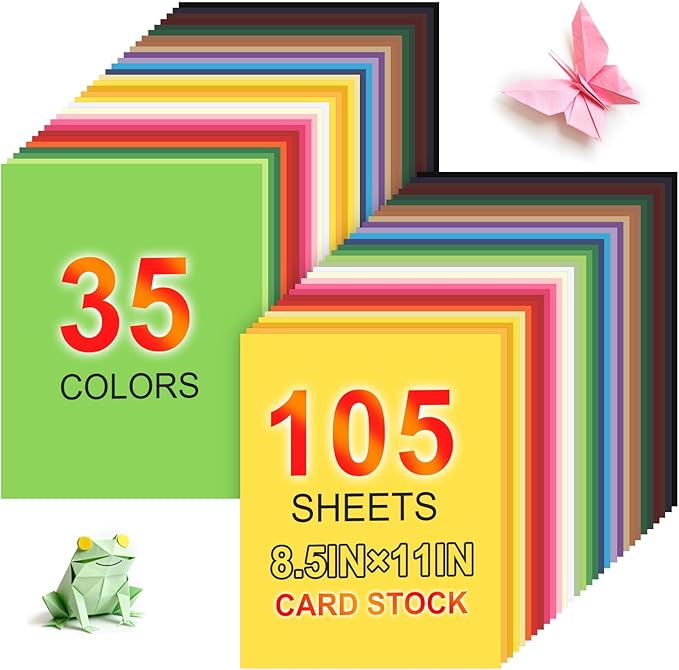 105 Sheets 8.5" X 11" Colored Card Stock Paper 35 Assorted Colored Cardstock Printer Construction Paper Card Making Supplies for Printer, Invitations, Scrapbooking, Diy Crafts (180gsm/65lb)