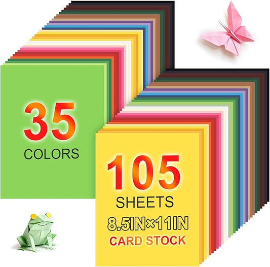 105 Sheets 8.5" X 11" Colored Card Stock Paper 35 Assorted Colored Cardstock Printer Construction Paper Card Making Supplies for Printer, Invitations, Scrapbooking, Diy Crafts (180gsm/65lb)
