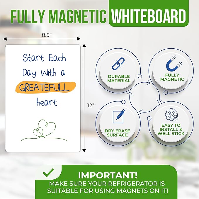 Magnetic Whiteboard for Fridge 8x12 - Dry Erase Board for Refrigerator White Board for Fridge Whiteboard Magnetic Fridges Boards Magnet Whiteboard for Fridges Magnet White Boards