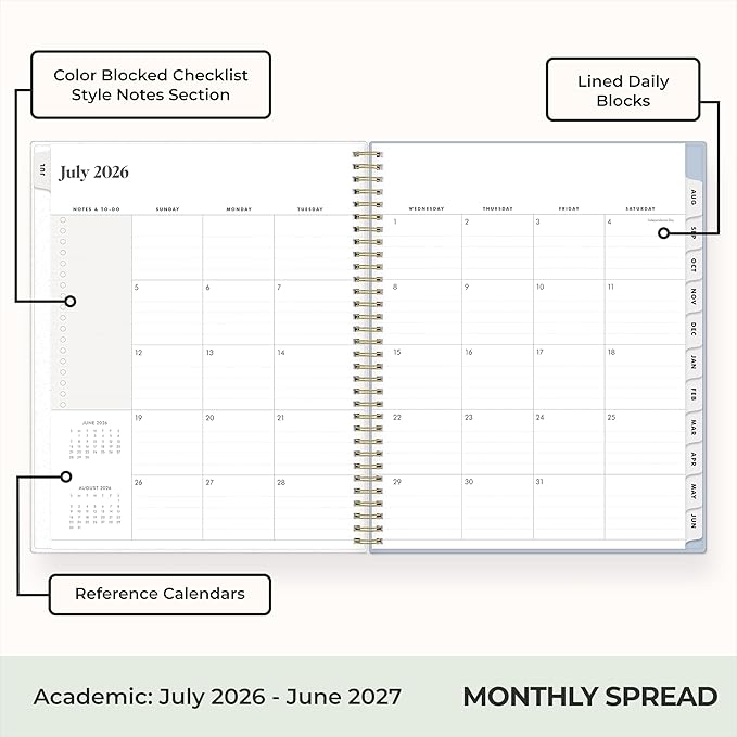 Blue Sky The Everygirl 2026-2027 Weekly and Monthly Academic Year Planner Calendar, July 2026 - June 2027, 8.5" x 11", Flexible Cover, Wirebound, Laminated Tabs, Storage Pocket, Includes Stickers, Stratford Coastal