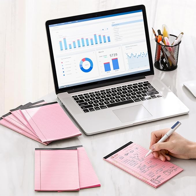 VITEVER Small Note Pads 5x8,[7 Pack] Narrow Ruled Legal Pads,Micro Writing Pads Perforated Lined Note Paper for Study,Office,To-Do Lists,30 Sheet/notepad,Pink
