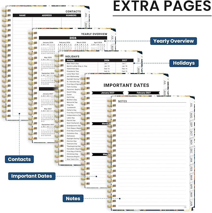 Planner 2026-2027, Hardcover Monthly and Weekly Academic Planner July 2026 - June 2027, Teacher and Student Calendar Agenda Book with Tabs, A5 (6.3" x 8.5"), Ideal for School and Office, Botanical Tapestry