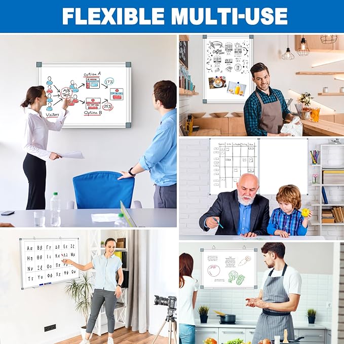 Magnetic Whiteboard Dry Erase Board for wall 24" x18 Magnet Hanging White Board for Home, School, Office
