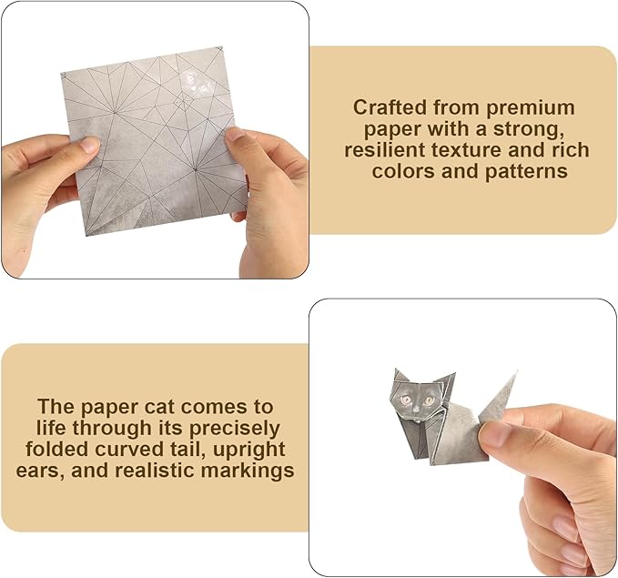DIY Paper Cats, 50 Sheets DIY Origami Paper to Fold Cute Cat Figures, Desk Decoration Cute Animals Shaped 3D Origami Kit Fun Craft Activity for Cat Lovers
