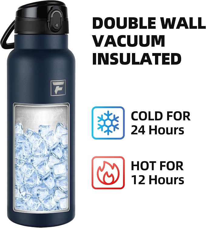 Fanhaw 40 Oz Insulated Stainless Steel Water Bottle with Chug Lid – Wide Mouth, Leak-Proof, BPA-Free – Ideal for Kids, Adults, Sports, Gym, and Outdoor Use (Navy Blue)