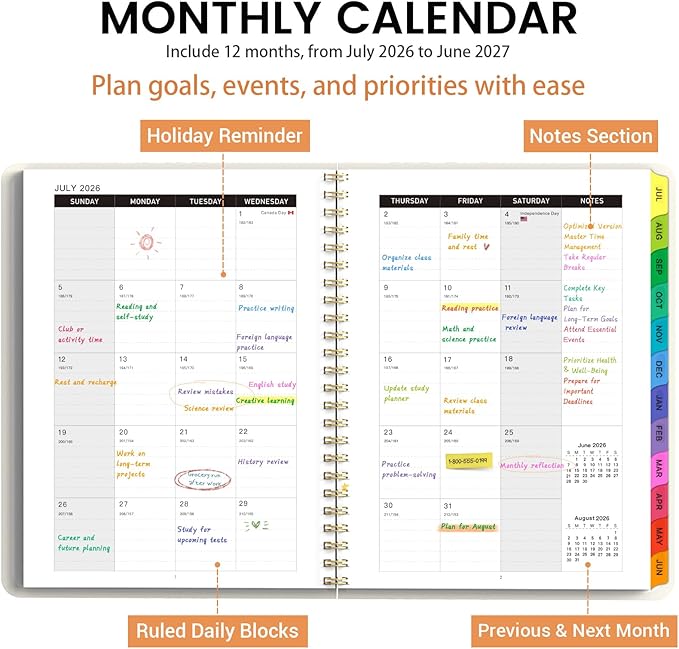 Academic Planner 2026–2027, Weekly & Monthly Calendar Planner, July 2026 – July 2027, Hardcover A5 (6.3" x 8.5") Agenda with Tabs, School Planner for Students & Teachers, Vintage Floral