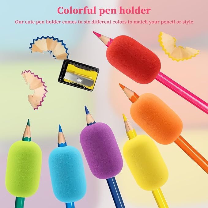 6-Pack Pencil Grips for Kids Handwriting - Reusable Foam Tubing Pencil Grips for Kids and Adults - Colorful Cushioned Holders for Handwriting, Drawing, Coloring - Ergonomic Right or Left-Handed Use