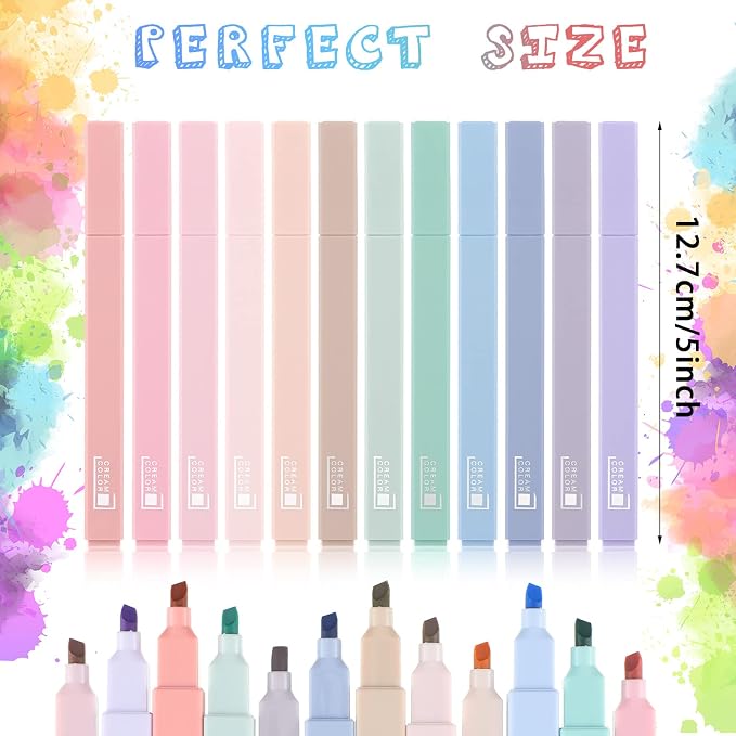 Chinco 12 Pieces Aesthetic Bible Highlighters and Pens | Cream Pastel Set, No Bleed with Chisel Tip Pastel Markers, Multicolor Kawaii Stationery, Office School Supplies