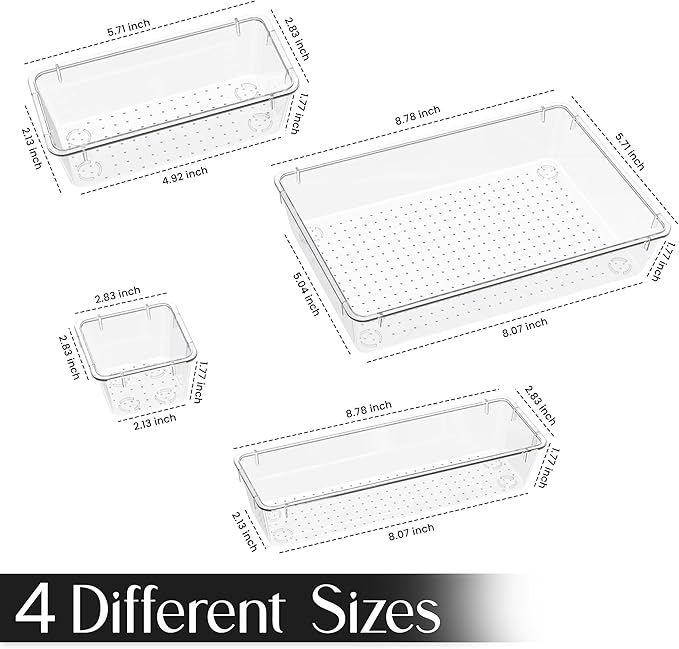 KICHLY 25 Piece Clear Drawer Organizer Set – Multi Size Storage Trays for Bathroom, Vanity, Makeup, Kitchen Utensils, Office & Bedroom - Office Desk Organizers & Caddy