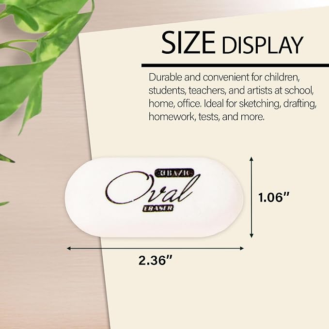 BAZIC Products White Oval Erasers, Latex-Free, PVC-Free, 4 Count, 72-Case