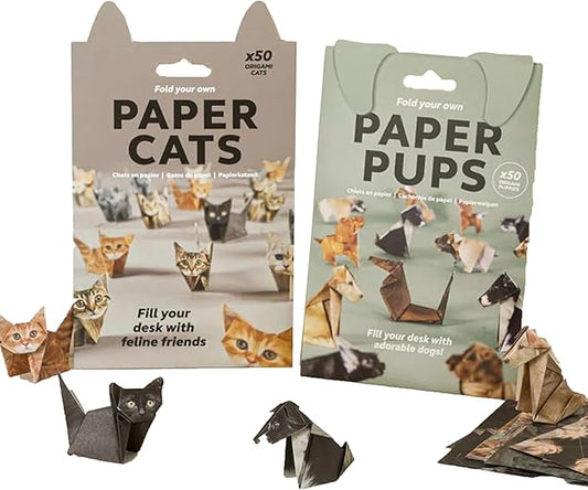 AHHALFFY 100 Piece Origami Cats and Dogs Paper Kit – Fold Your Own Pets with DIY Craft Paper, Fun Animal Activity for Desk Decor, Kids, Adults & Gift Giving(Cat+Dog)