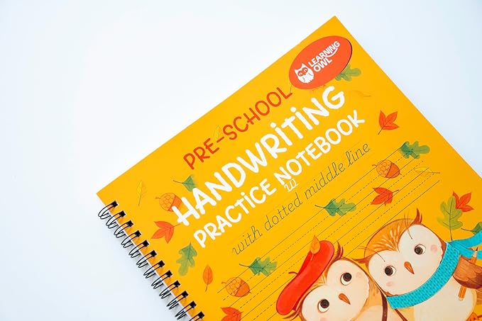 A4 Lined Handwriting Practice Notebook for Kids – Dotted Midline, Spiral Bind, Pre-K, Kindergarten, 100 Thick Pages (1, Yellow Owl)