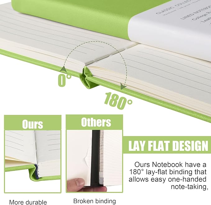 Lined Journal Notebook, 6Pack Hardcover Notebook for Men & Women – Journals for Writing, Work, School, Home & Daily Notes, 160 Pages – Medium A5, 5.7"x8", 100 gsm Thick Paper (Grass Green)