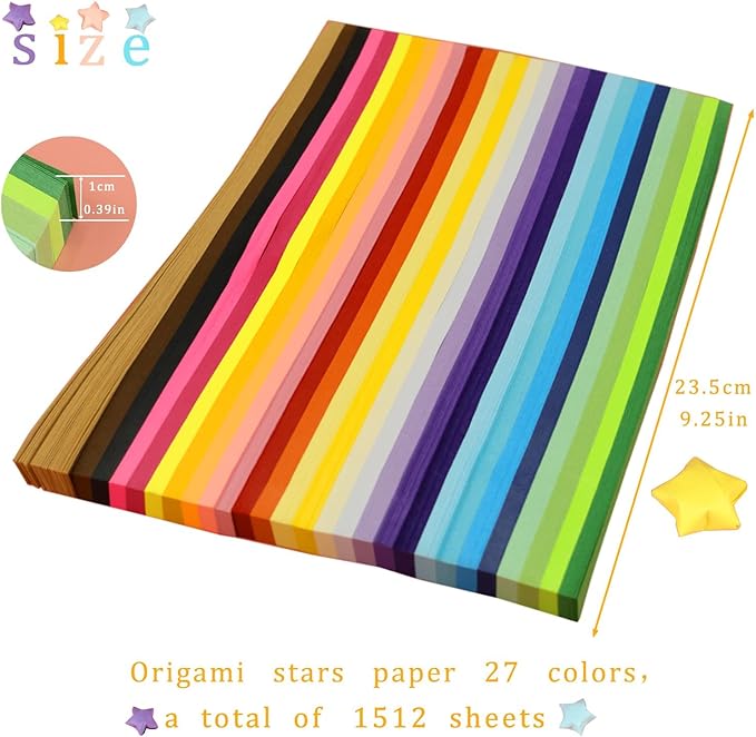 1512 Sheets Origami Star Paper Strips 27 Assortment Color Paper Star Strips Lucky Wish Double Sided Origami Paper Stars Solid Color Diy Hand Art Crafts For Children And Adults