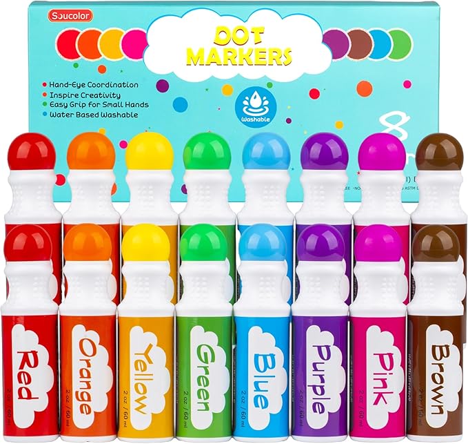 Dot Markers for Toddlers Kids Preschool, Bingo Daubers Washable Art Markers 8 Colors, Toddlers Arts and Crafts, Kids Art Supplies Dot Paint Craft Kit, Toddler Painting Supplies Drawing, 2PACK