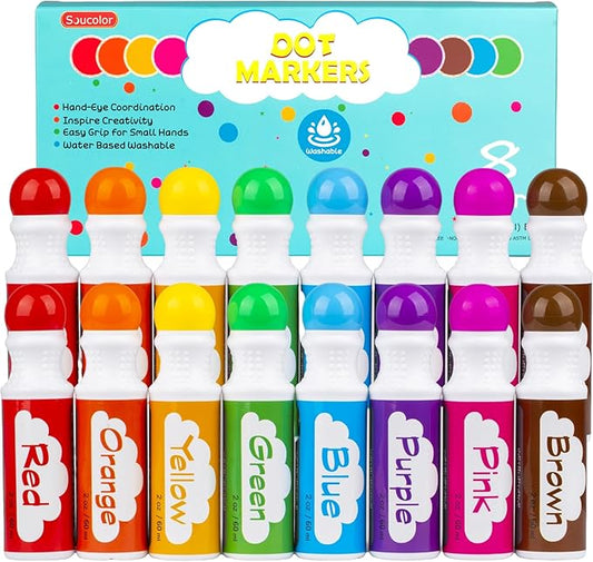 Dot Markers for Toddlers Kids Preschool, Bingo Daubers Washable Art Markers 8 Colors, Toddlers Arts and Crafts, Kids Art Supplies Dot Paint Craft Kit, Toddler Painting Supplies Drawing, 2PACK