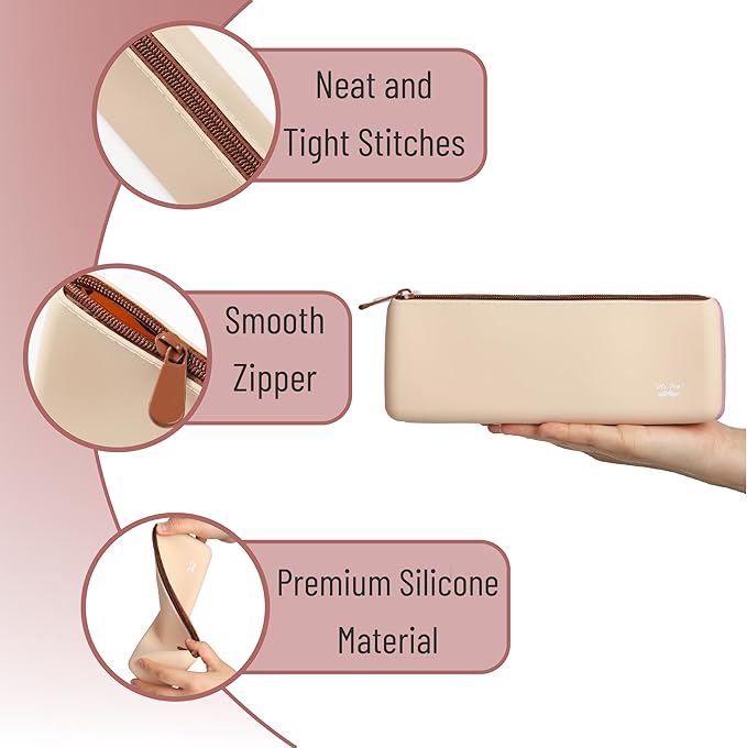 Mr. Pen- Silicone Pencil Case Pouch, Warm Beige, Aesthetic Triangular Design, Multipurpose, Aesthetic Pencil Case Small, Silicone Makeup Bag