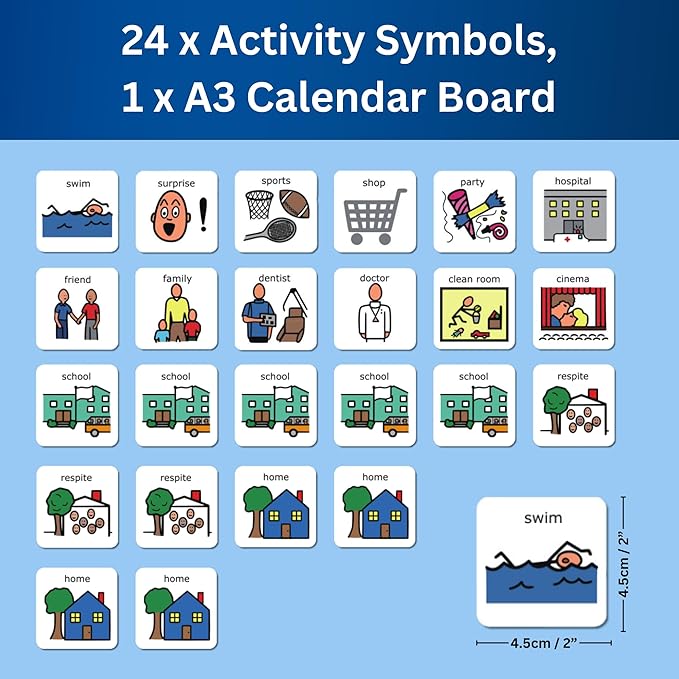 Kids Calendar Visual Schedule Autism – Premium Durable Plastic – Calendar Pocket Chart – Special Education Classroom Must Have – Autism Learning Materials (English)