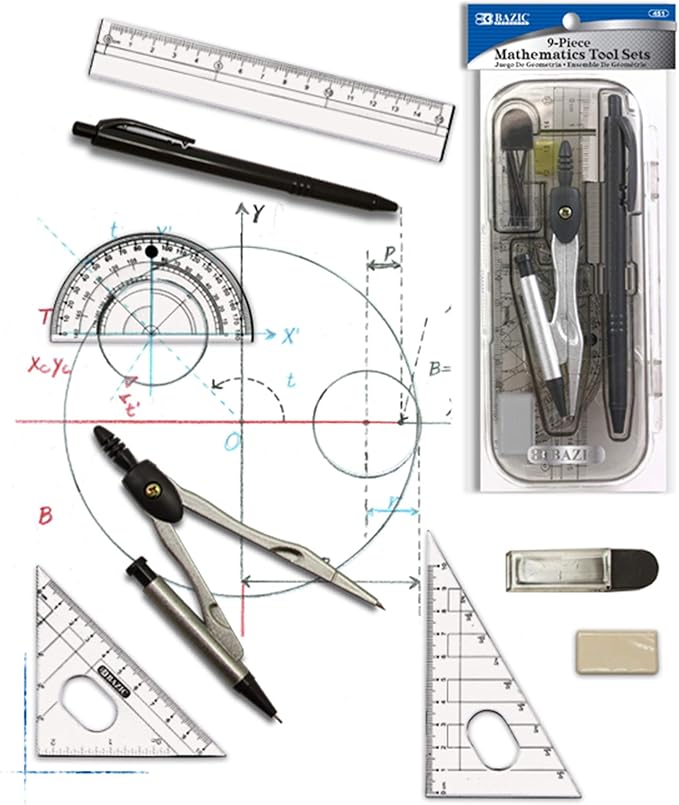 BAZIC Math Tool Set, 8 Pieces (451)